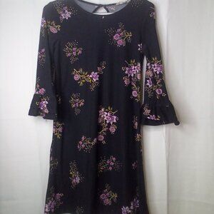 Pink Rose Dress Women S 3/4 Bell Sleeve Soft Stretch Floral Black Purple